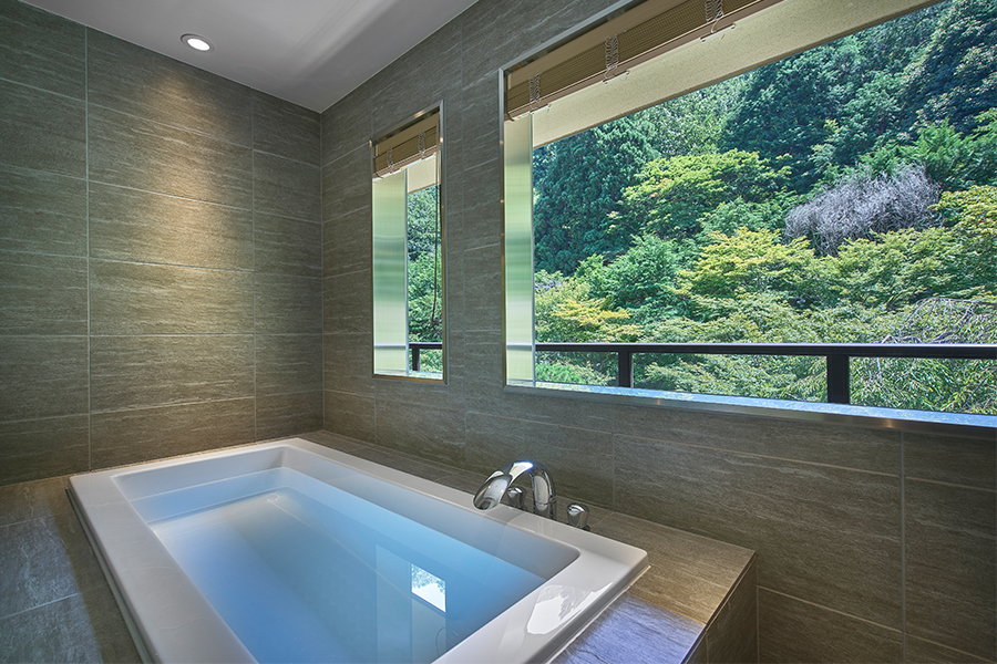 Image of the view from moksa Suite Twin Room bathroom